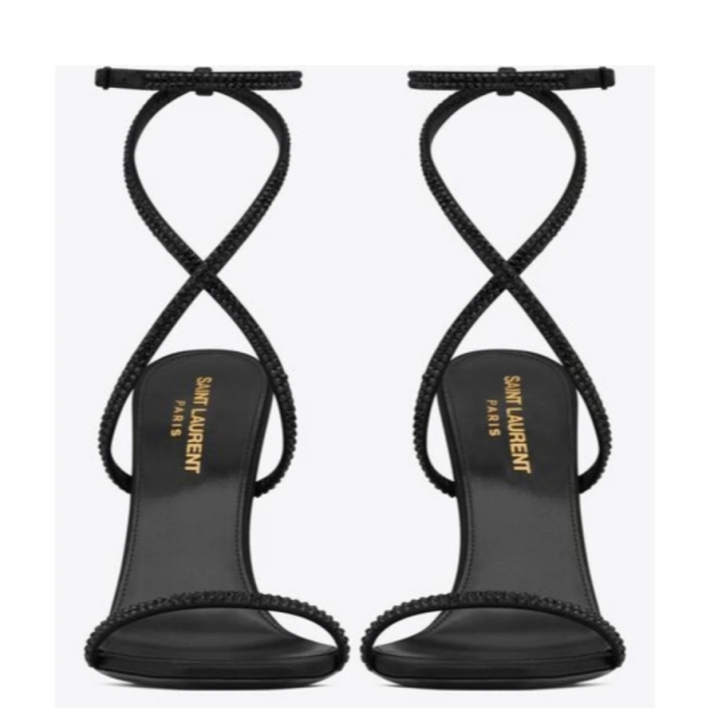 💯 Authentic Saint Laurent Opyum Crystal Black Strappy Sandals - Picture 9 of 17